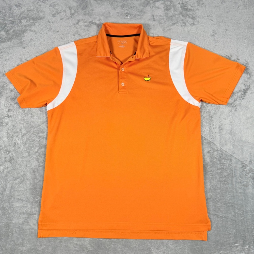 Masters Tech Mens Large Golf Polo Orange White Short Sleeve Performance Shirt